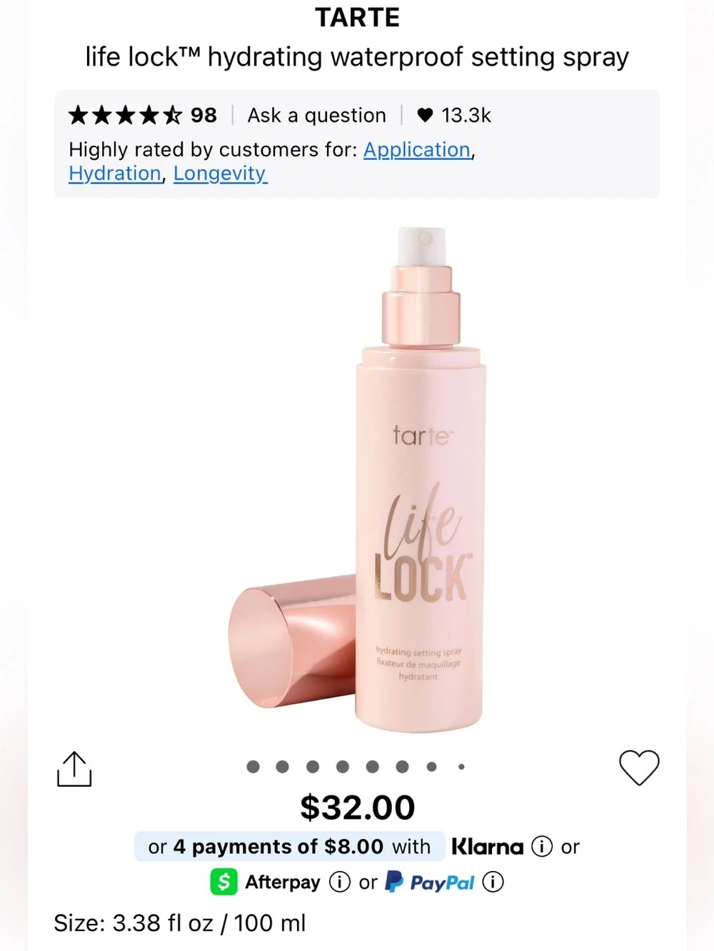 tarte Life Lock Hydrating Setting Spray
